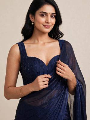 Elegant satin saree with embellished designer blouse 2