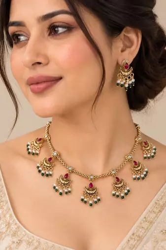 Ruby gold-plated traditional necklace set