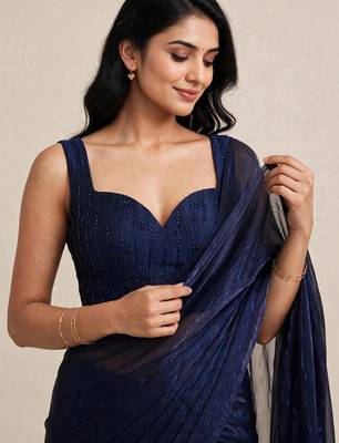 Elegant satin saree with embellished designer blouse 3
