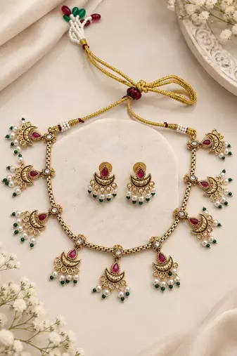 Ruby gold-plated traditional necklace set