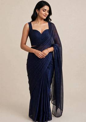 Elegant satin saree with embellished designer blouse 4