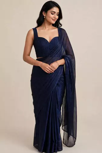 Elegant satin saree with embellished designer blouse