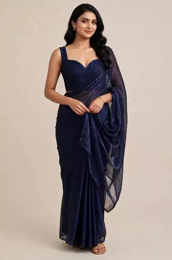 Elegant satin saree with embellished designer blouse