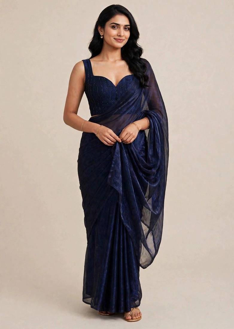 Elegant satin saree with embellished designer blouse