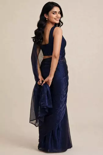 Elegant satin saree with embellished designer blouse