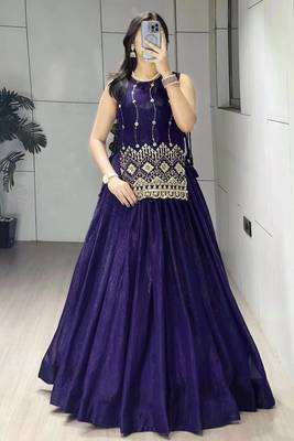 Trijal Fab Women's Shimmer Silk Embroidered Stitched Lehenga Choli Set 1