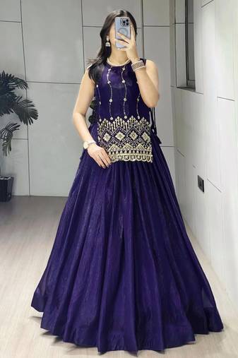 Trijal Fab Women's Shimmer Silk Embroidered Stitched Lehenga Choli Set