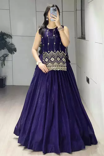 Trijal Fab Women's Shimmer Silk Embroidered Stitched Lehenga Choli Set