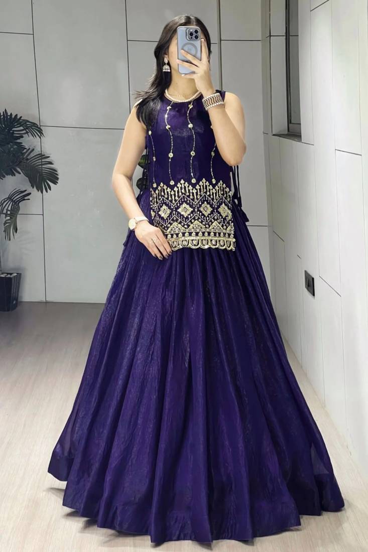 Trijal Fab Women's Shimmer Silk Embroidered Stitched Lehenga Choli Set