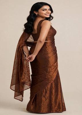 Designer satin saree with floral embellished blouse 4