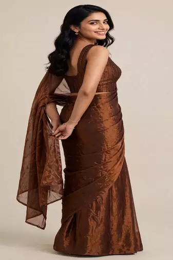 Designer satin saree with floral embellished blouse