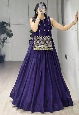 Trijal Fab Women's Shimmer Silk Embroidered Stitched Lehenga Choli Set 2