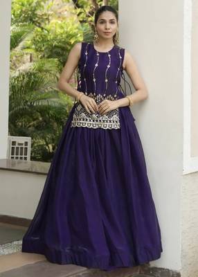 Trijal Fab Women's Shimmer Silk Embroidered Stitched Lehenga Choli Set 1