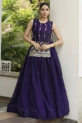 Trijal Fab Women's Shimmer Silk Embroidered Stitched Lehenga Choli Set