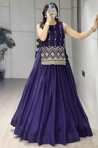 Trijal Fab Women's Shimmer Silk Embroidered Stitched Lehenga Choli Set