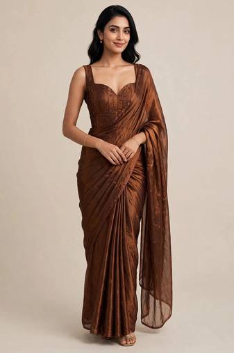 Designer satin saree with floral embellished blouse
