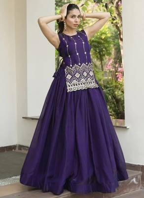 Trijal Fab Women's Shimmer Silk Embroidered Stitched Lehenga Choli Set 2
