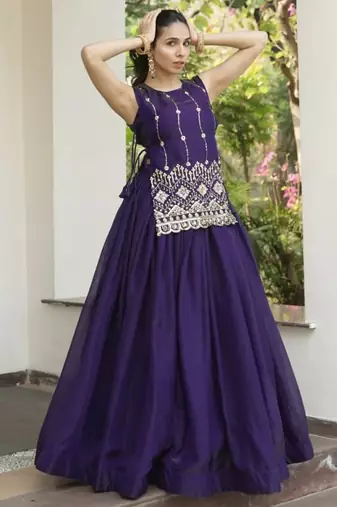 Trijal Fab Women's Shimmer Silk Embroidered Stitched Lehenga Choli Set