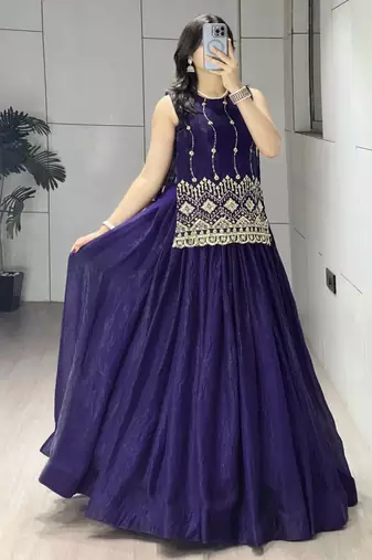 Trijal Fab Women's Shimmer Silk Embroidered Stitched Lehenga Choli Set