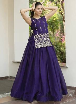 Trijal Fab Women's Shimmer Silk Embroidered Stitched Lehenga Choli Set 3