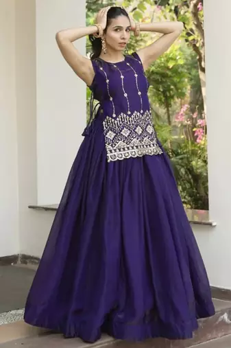 Trijal Fab Women's Shimmer Silk Embroidered Stitched Lehenga Choli Set