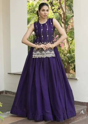 Trijal Fab Women's Shimmer Silk Embroidered Stitched Lehenga Choli Set 4
