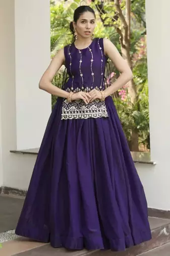 Trijal Fab Women's Shimmer Silk Embroidered Stitched Lehenga Choli Set