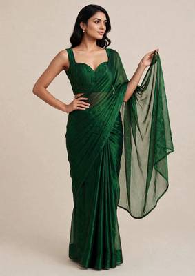 Partywear satin saree with intricate bead work blouse 1
