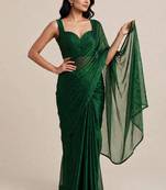 Partywear satin saree with intricate bead work blouse