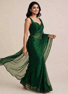Partywear satin saree with intricate bead work blouse 4
