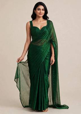 Partywear satin saree with intricate bead work blouse 5