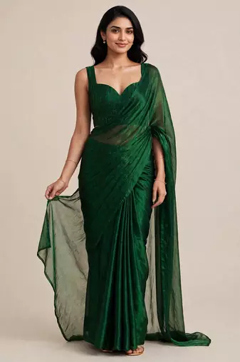 Partywear satin saree with intricate bead work blouse