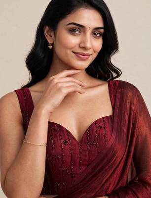 Premium satin saree with embellished floral designer blouse 2