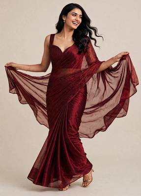 Premium satin saree with embellished floral designer blouse 1