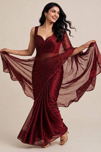 Premium satin saree with embellished floral designer blouse