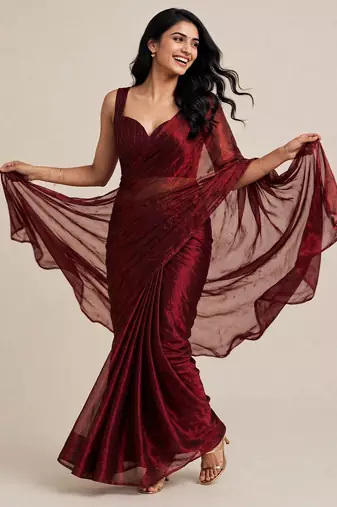 Premium satin saree with embellished floral designer blouse