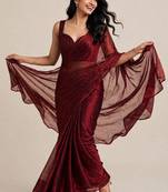 Premium satin saree with embellished floral designer blouse