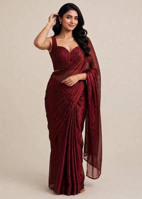 Premium satin saree with embellished floral designer blouse 3