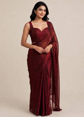 Premium satin saree with embellished floral designer blouse 4