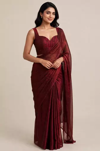 Premium satin saree with embellished floral designer blouse