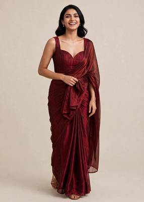 Premium satin saree with embellished floral designer blouse 5