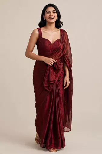 Premium satin saree with embellished floral designer blouse