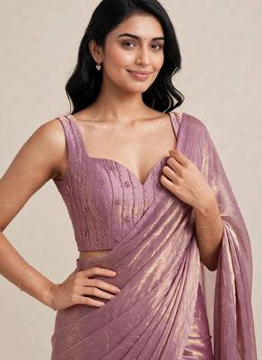 Rich satin saree with elegant floral bead work blouse 2