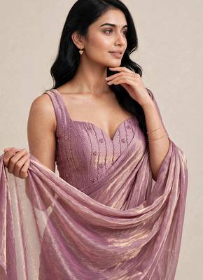 Rich satin saree with elegant floral bead work blouse 3