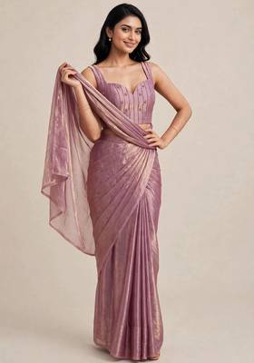 Rich satin saree with elegant floral bead work blouse 1