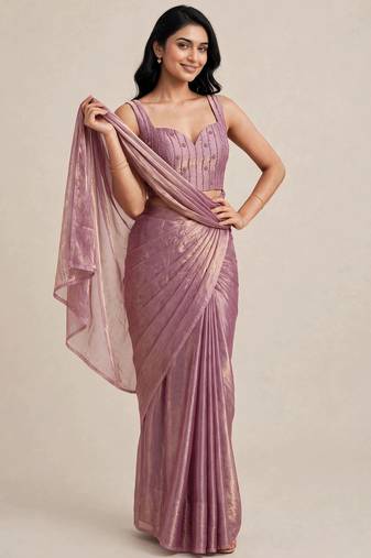 Rich satin saree with elegant floral bead work blouse