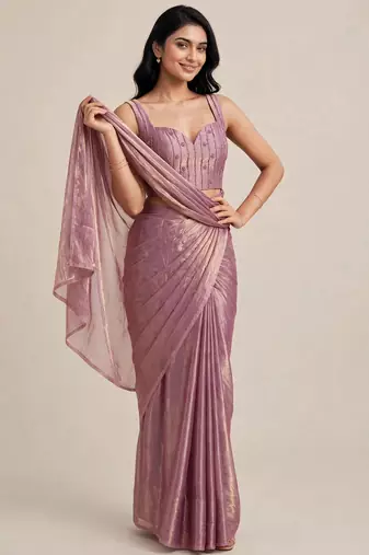 Rich satin saree with elegant floral bead work blouse