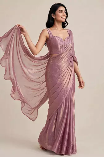 Rich satin saree with elegant floral bead work blouse
