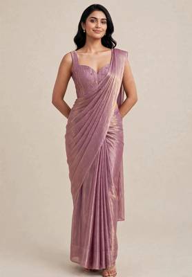 Rich satin saree with elegant floral bead work blouse 5