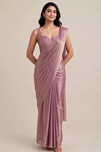 Rich satin saree with elegant floral bead work blouse